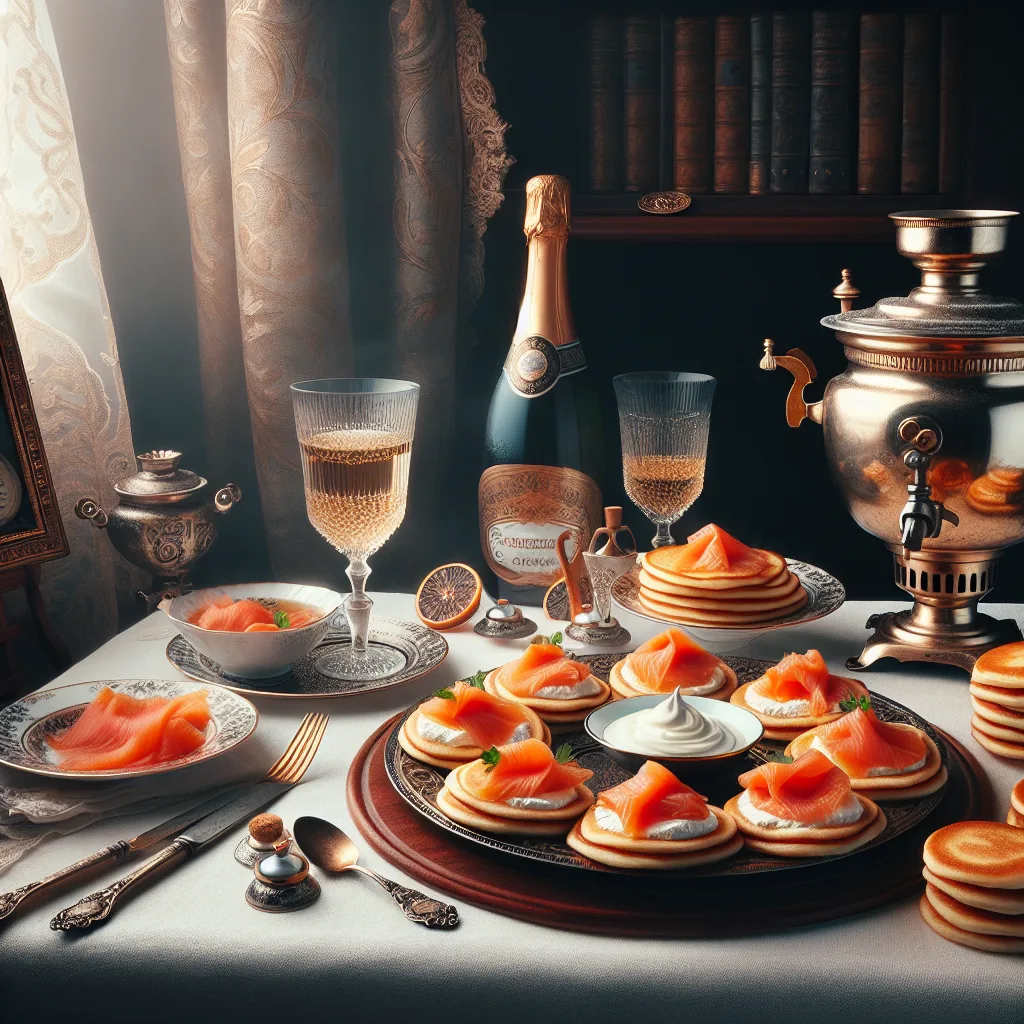 Blinis russes au saumon fume avec creme fraiche et aneth